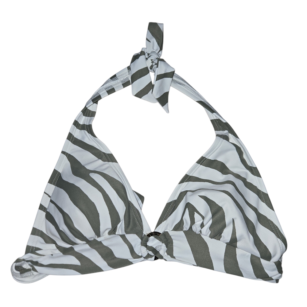 Michael Kors Olive Green & White Striped Halter Bikini Top with Gold Accent